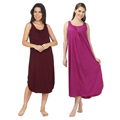 BLAZON Women's Cotton Hosiery Solid Maxi Nighty Slip (Pack of 2) (11003 Tamarind_Vivid_V_02_3XL_Tamarind_Vivid_Violet_XXX-Large)