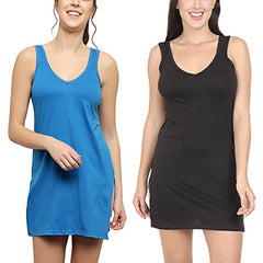 BLAZON Women's Cotton Hosiery Selfie Midi Slip Combo Pack of 2 (Available Sizes: XS, S, M, L, XL, 2XL, 3XL, 4XL, 5XL) - Royal Blue, Black