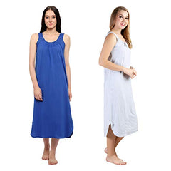 BLAZON Women's Cotton Hosiery Solid Maxi Nighty Slip (Pack of 2) Available Sizes: S, M, L, XL, 2XL, 3XL, 4XL, 5XL - Sapphire Blue, Blueberry Frost