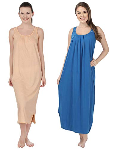 BLAZON Women's Cotton Nighty Slip Set of 2 (Peach & Royal Blue)