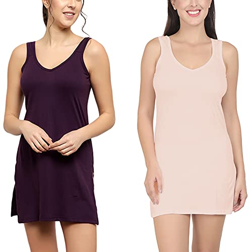 BLAZON Women's Cotton Hosiery Selfie Midi Slip Combo Pack of 2 (Available Sizes: XS, S, M, L, XL, 2XL, 3XL, 4XL, 5XL) - Blueviolet, Peach