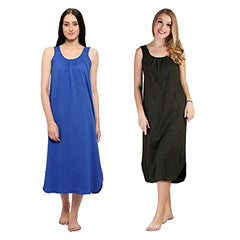 BLAZON Women's Cotton Hosiery Solid Maxi Nighty Slip (Pack of 2) Available Sizes: S, M, L, XL, 2XL, 3XL, 4XL, 5XL - Sapphire Blue, Martini Olive