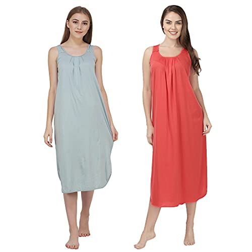 BLAZON Women's Cotton Hosiery Solid Maxi Nighty Slip (Pack of 2) Available Sizes: S, M, L, XL, 2XL, 3XL, 4XL, 5XL - Wisp Grey, Old Rose