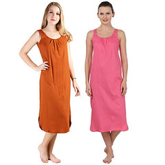 BLAZON Women's Cotton Hosiery Solid Maxi Nighty Slip (Pack of 2) Available Sizes: S, M, L, XL, 2XL, 3XL, 4XL, 5XL - Brandy, Dark Pink