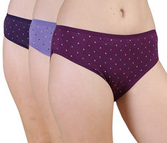 BLAZON Women's Mid Rise Hipster Regular (Outer-Elastic) Panty | Printed | 105cm-110cm | Combo Pack of 3 | Dark Base - Tamarind, Lavender, Blueviolet