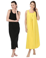 BLAZON Women's Cotton Nighty Slip - Set of 2 (Black & Yellow)