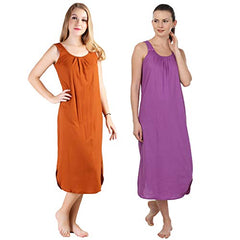 BLAZON Women's Cotton Hosiery Solid Maxi Nighty Slip (Pack of 2) Available Sizes: S, M, L, XL, 2XL, 3XL, 4XL, 5XL - Brandy, Purple