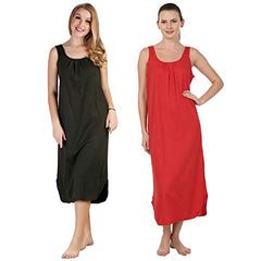 BLAZON Women's Cotton Hosiery Solid Maxi Nighty Slip (Pack of 2) Available Sizes: S, M, L, XL, 2XL, 3XL, 4XL, 5XL - Martini Olive, Red