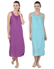 BLAZON Women's Cotton Nighty Slip - Set of 2 (Purple & Turquoise)