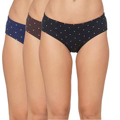 BLAZON Women's Mid Rise Hipster Soft Skin (Inner-Elastic) Panty | Geometric Print | Combo Pack of 3 | Dark Base