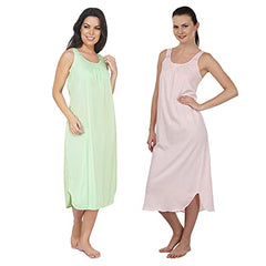 BLAZON Women's Cotton Hosiery Solid Maxi Nighty Slip (Pack of 2) Available Sizes: S, M, L, XL, 2XL, 3XL, 4XL, 5XL - Sea Green, Baby Pink