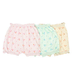 BLAZON Toddlers/Kids/Baby Girls Cotton Hosiery Bloomer Shorts Combo Pack of 3 Light Base Colour Printed (Availabe Sizes: 45cm, 50cm, 55cm) - DAHLIA (Off White, Sea Green, Baby Pink)