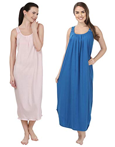 BLAZON Women's Cotton Nighty Slip - Set of 2 (Baby Pink & Royal Blue)