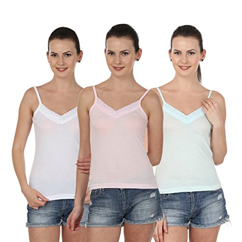 BLAZON Women's Camisole Set of 3 (White, Baby Pink, Sea Green)