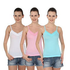 Blazon Women's Camisole Set Of 3 ( White, Dark Pink, Turquoise )