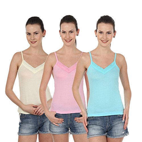 Blazon Women's Camisole Set Of 3 ( Skin, Dark Pink, Turquoise )