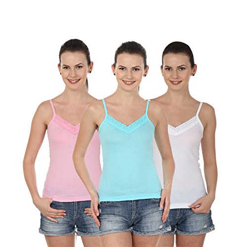 Blazon Women's Camisole Set Of 3 ( White, Skin, Turquoise )