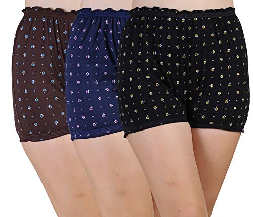 BLAZON Women's Cotton Hoisery Bloomers Floral Print Combo (Pack of 6) (Availabe Sizes: XS, S, M, L, XL, XXL, 3XL, 4XL, 5XL) - Navy Blue, Black and Brown