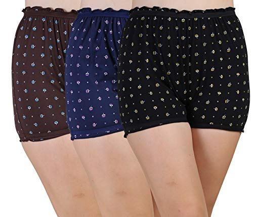 BLAZON Women's Cotton Hosiery Bloomer Combo Pack of 3 Assorted Colours (Availabe Sizes: XS, S, M, L, XL, XXL, 3XL, 4XL, 5XL) - Black, Brown, Navy Blue