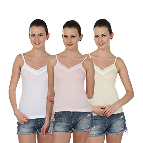 Blazon Women's Camisole Set Of 3 ( White, Lemon, Baby Pink )