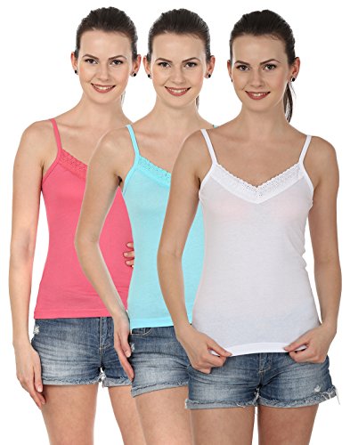 Blazon Women's Camisole Set Of 3 ( White, Turquiose, Dark Pink )